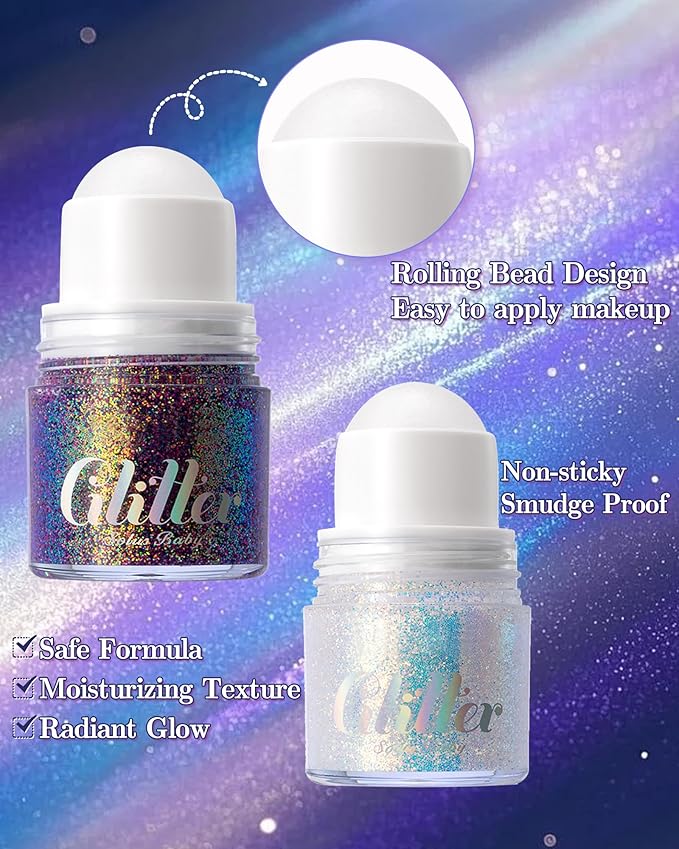 Roll-on face Body Glitter Gel, Holographic Red White and Blue Long Lasting Body Glitter Gel for Face Hair, Mermaid Makeup Chameleon Shimmer Sequins, Christmas Festival Party Accessories for Women-04