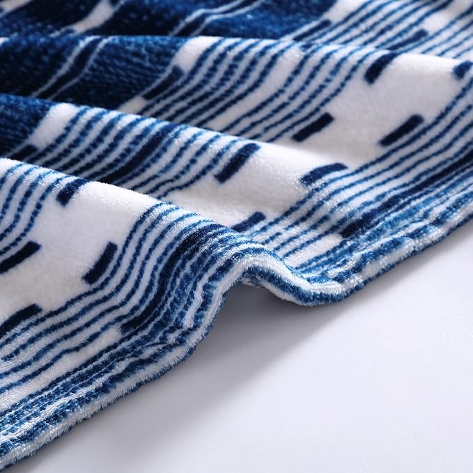 Wrangler - Blanket, Super Soft Sherpa Bedding, Yellowstone Inspired Throw Blanket for Couch or Bed (Logan Stripe Blue, 50" x 60")