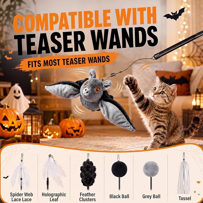 Flying Bat Toy for Dogs & Cats, Flapping Wings Interactive Pet Toy, Flapping Bat Toy with Chirping Engages Cats and Dogs, Cute Interactive EET Teaser, Flapping Wings Cute Bat