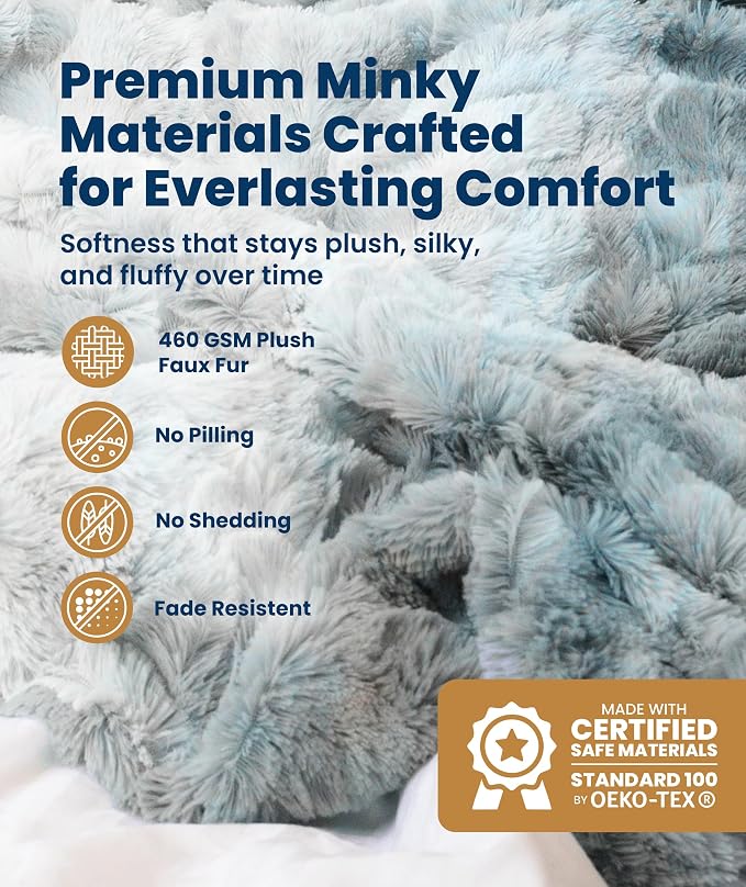 Everlasting Comfort Soft & Comfortable Arctic Blue Faux Fur Throw Blanket for Couch - (50"x65") Minky & Fluffy Fall Blankets & Throws, Plush Fuzzy Cover for Bed, Sofa & Living Room - Cozy Home Decor