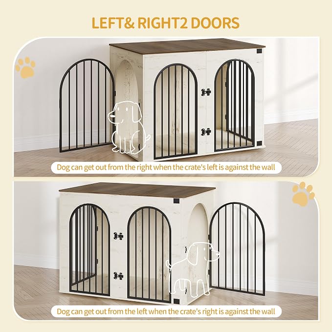 Hzuaneri 44.1'' Dog Crate Furniture,Dog Kennel Indoor for Medium/Large Dogs | Dog Kennel Furniture Wooden Dog Cage Heavy Duty Dog Crate Decorative Pet House End Side Table TV Stand,White Brown DFC83914B