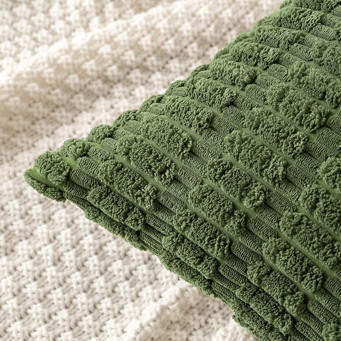MIULEE Corduroy Decorative Throw Pillow Covers 18x18 Moss Green Pack of 2 | Soft Boho Striped Pillow Covers Modern Farmhouse Home Decor For Sofa Living Room Couch Bed