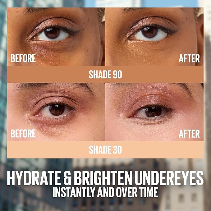Maybelline Lifter Serum Concealer, Radiant Concealer with Full Coverage, Includes 2% Peptides + Caffeine to Hydrates & Brightens Under Eyes, 110, 1 Count