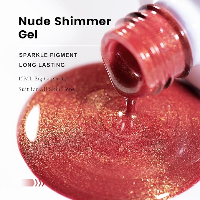 RARJSM Nude Glitter Gel Nail Polish Cherry Pink Tone Gold Rainbow Glitter Chunky Iridescent Sparkle Shimmer Diamond Transparent Gel Polish Single Bottle Soak off UV LED Cured for Home Salon Manicure