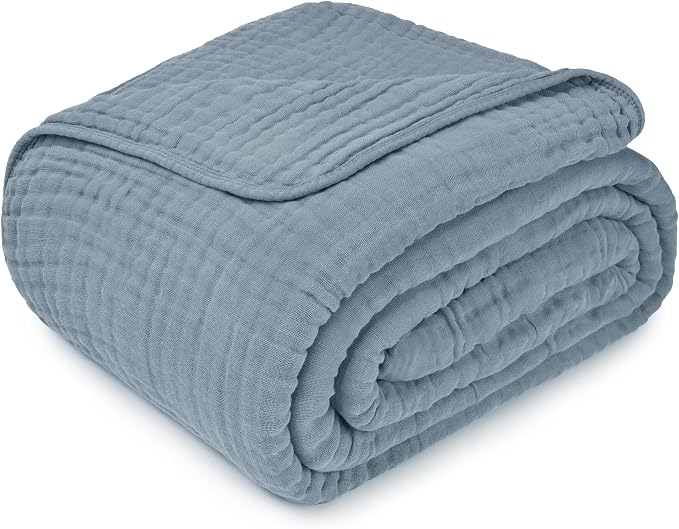 Comfy Cubs Adult Muslin Blanket 108x90” King Swaddle Blankets, Pacific Blue | 6 Layer Soft, Breathable & Lightweight Muslin Adult Blanket - Machine Washable & Designed in the US Bedding for All Seasons
