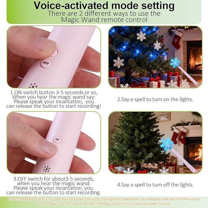 Voice Christmas Magic Tree Wand Lights, Wireless Remote Control Outlet for String Lights and Decorations Lights, Pink Magic Voice Activated Turn On and Off, Suitable for Christmas Parties