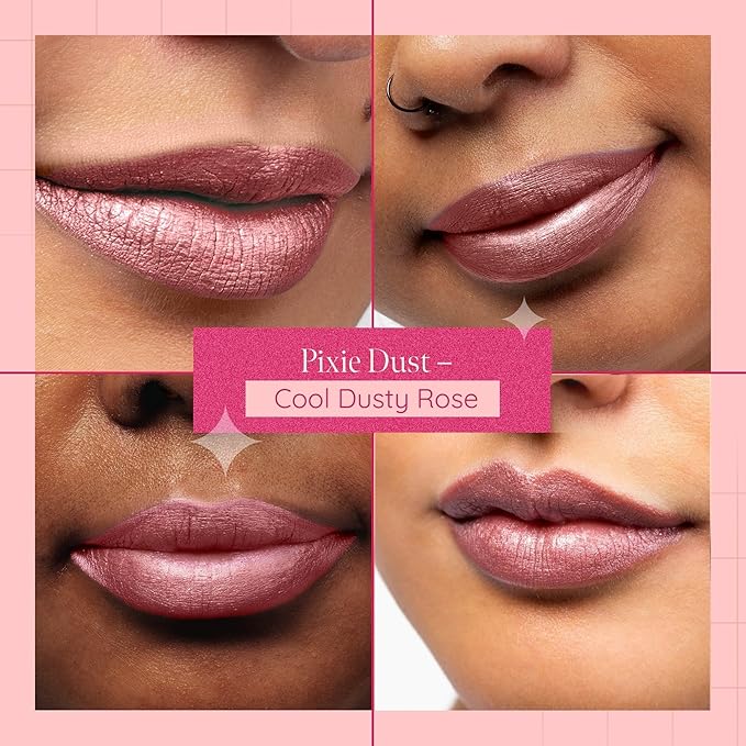 Aromi Dusty Rose Metallic Liquid Lipstick, Rosy Pink Lip Color for Women, Shimmery Finish, Long Lasting, Waterproof, Vegan (Pixie Dust)