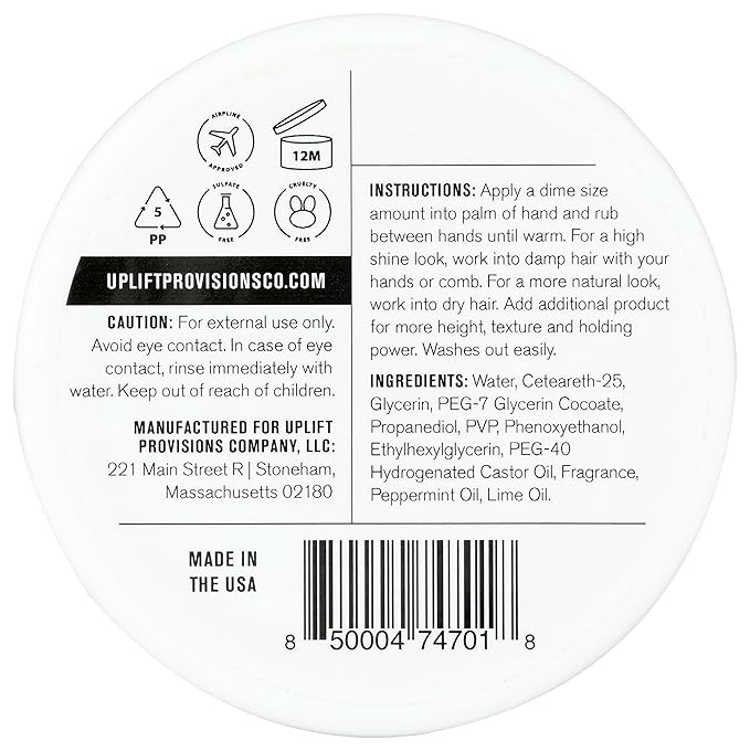 Uplift Provisions Company Signature Pomade for Bold Hair Styles That Last - Strong Hold, High Shine, Effortless Wash-Out, Unisex Appeal, 3 oz.