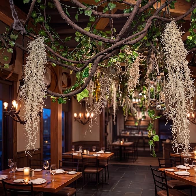 Halloween Hanging Decorations, Faux Spanish Moss Hanging Vines Forest Moss Vines Decor, Greenery Garland for Spooky Halloween Party Wall Ceiling Doorway Indoor Outdoor Enchanted Decorations