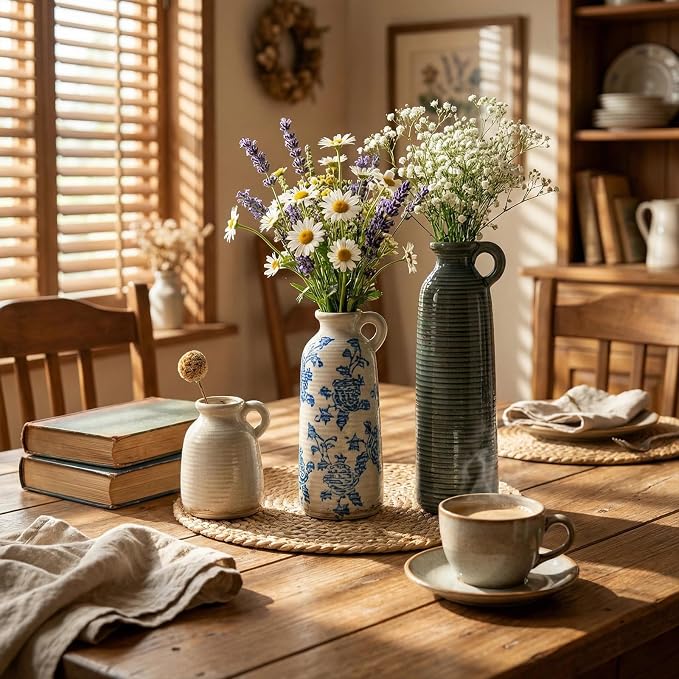 Ceramic Vase Sets, Flower Vases for Farmhouse Decoration, Modern Home Decor, Living Room Kitchen Table Centerpieces, Shelf, Mantel, Fireplace and Entrance Decorations.