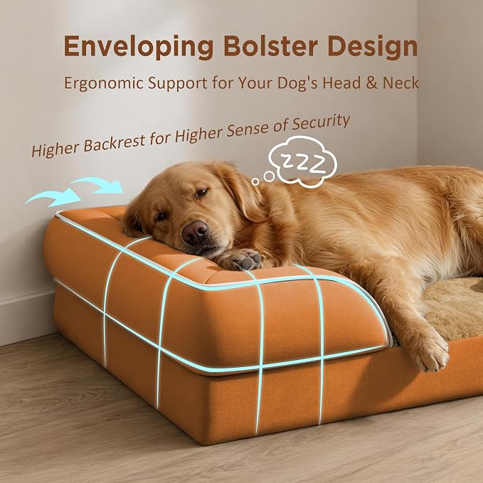 Comfort Expression Waterproof Orthopedic Dog Beds for Large Sized Dog | Supportive Egg Crate Foam Large Pet Bed with Removable Bolsters, Dog Couch with Washable Cover & Non-Slip Bottom, 38x25 Inch