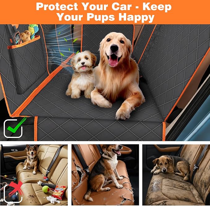 PetJoy Dog Car Seat Cover with Hammock Design – 600D Heavy Duty Waterproof & Scratch-Resistant Rear Seat Protector for Dogs, Non-Slip Back Seat Covers for Cars, Trucks, SUVs