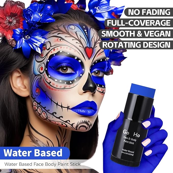 Go Ho Royal Blue Face Body Paint Stick,Easily Washable Formula Face Paint Stick,Non-toxic Full-coverage Cream Blue Body Paint for Halloween Costumes Cosplay SFX Mystique Smurf Clown Makeup