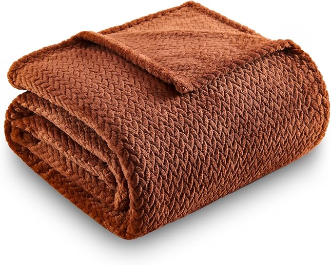 NEWCOSPLAY Fleece Leaves Pattern Throw Blanket, Coffee, 50"x60" | Super Soft Throw Blanket, Lightweight Cozy Bed Sofa Blanket, Premium Silky Flannel Fleece, Travel Blanket for All Season Use