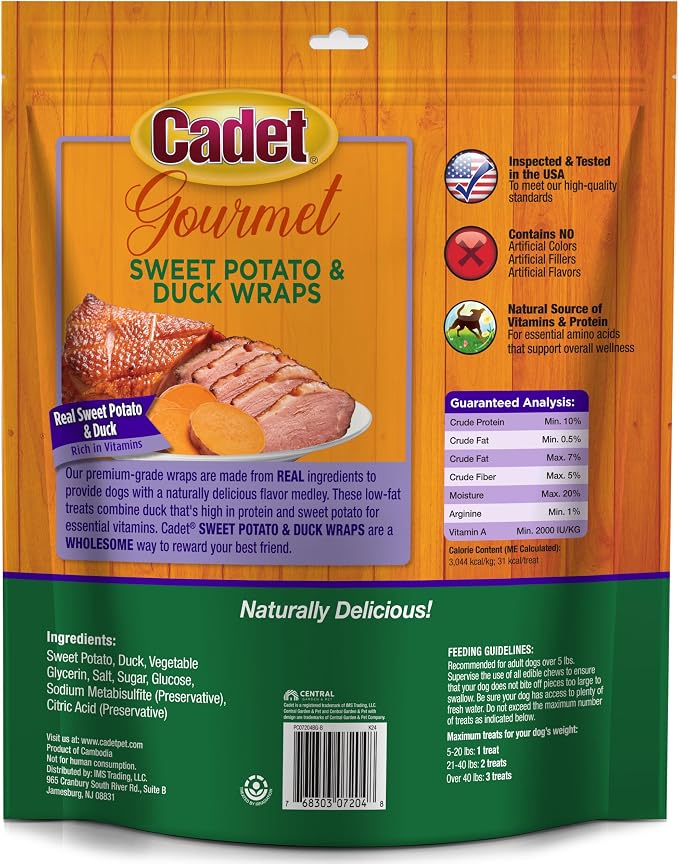 Cadet Gourmet Sweet Potato & Chicken Wraps Limited-Ingredient Dog Chews, Healthy and Natural Training Treats for Small and Large Dogs, 56 Ounce