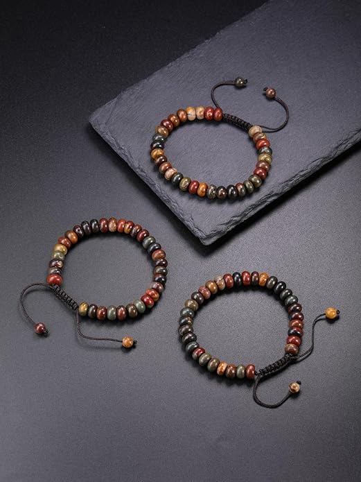 Top Plaza Crystal Beaded Bracelet for Men Healing Crystal Natural Picasso Jasper Gemstone Adjustable Braided Bracelet Men's Energy Spiritual Bracelet Jewelry Christmas Gifts