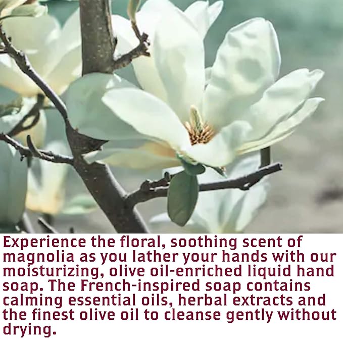 Olivia Care Liquid Hand Soap Magnolia & Essential Oils. All Natural - Cleanse, Germ-Fighting, Moisturize Hand Wash for Kitchen & Bathroom - Gentle, Mild & Natural Scented - 18.5 OZ