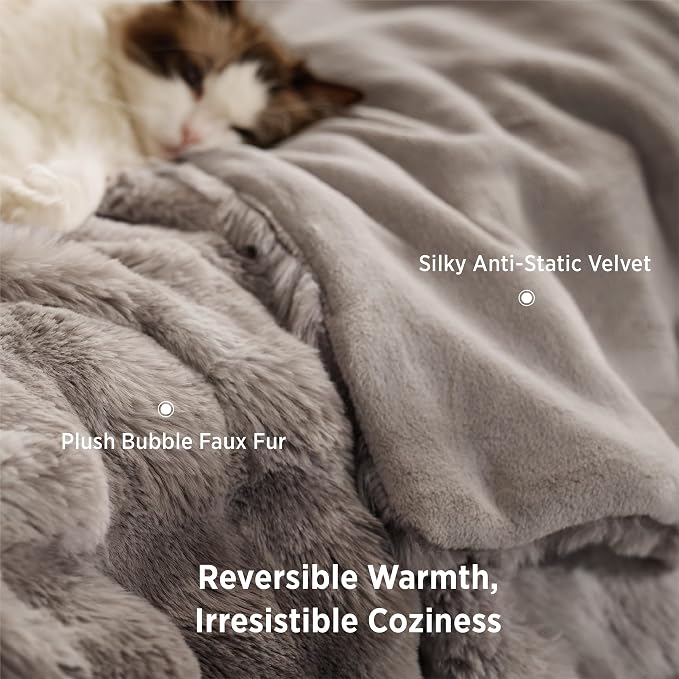 Bedsure GentleSoft Bubble Faux Fur King Size Blanket for Bed, Fluffy Fuzzy King Blanket for Winter, Soft Cozy Faux Fur Bedding Thick Warm Plush Decor for Bedroom, Tie-dye Brown, 104x90