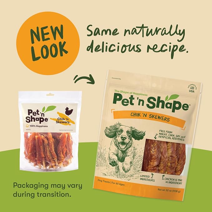 Pet 'n Shape Chik 'n Skewers – Chicken Wrapped Rawhide Chew Dog Treats - 2 Pound | Premium chicken breast, Limited ingredients, Wheat and soy free, Everyday reward, For all life stages, High-protein snack