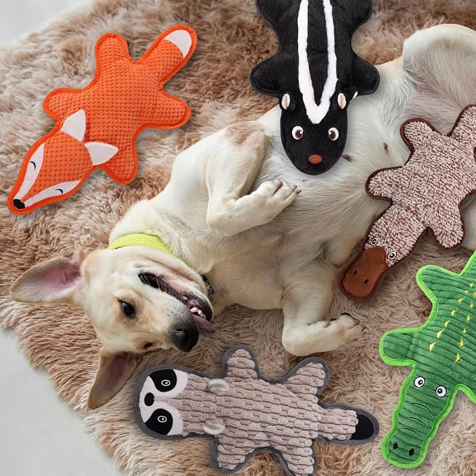 5 Pack No Stuffing Squeaky Dog Toys for Large Dogs - Interactive Durable Plush Chew Toy with Crinkle Paper, Safe Pet Toy for Small to Large Breed, Ideal for Puppy Gifts & Tug of War Toys