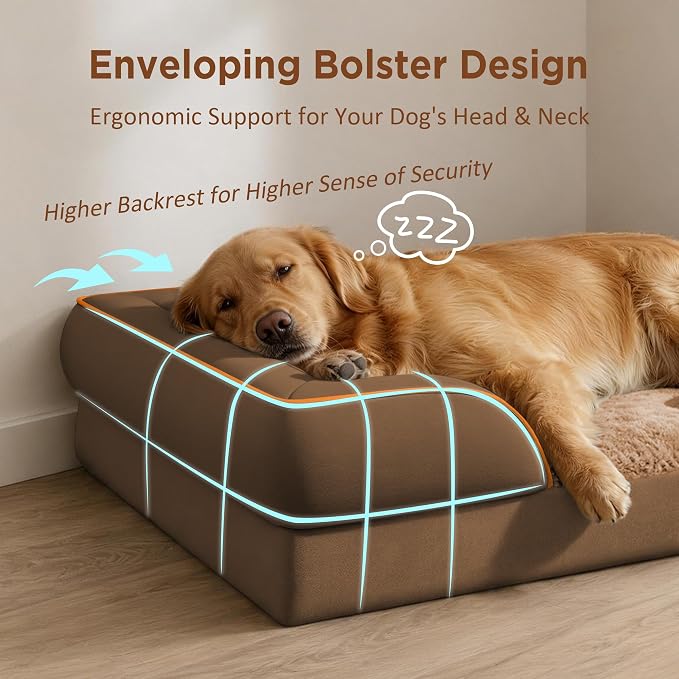 Comfort Expression Waterproof Orthopedic Dog Beds for Large Sized Dog | Supportive Egg Crate Foam Large Pet Bed with Removable Bolsters, Dog Couch with Washable Cover & Non-Slip Bottom, 38x25 Inch