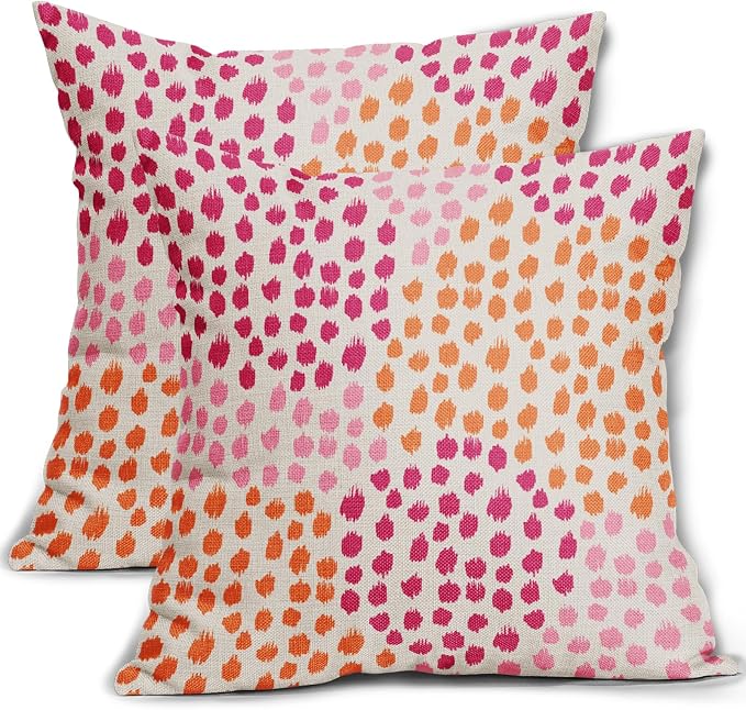 Pink and Orange Throw Pillow Covers 18x18 Set of 2 Hot Pink Preppy Room Decor 70s Colored Dot Decorative Pillows Trendy Print Outdoor Pillowcase Cushion Cover Linen Pillow Case for Sofa Couch Bed