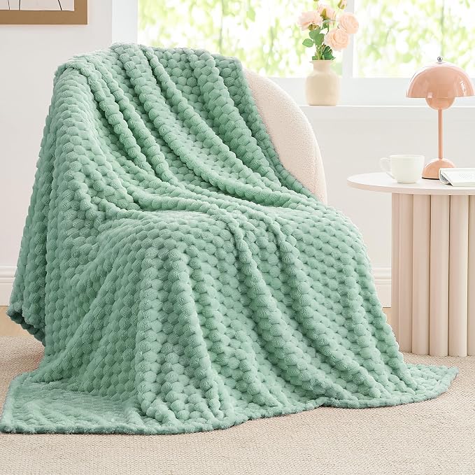 BEDELITE Mint Green Throw Blanket for Couch, Soft Gifts for Women, 50 * 60 | 3D Jacquard Decorative Fleece Blanket, Super Soft Plush Throws, Cute Birthday Gift for Women & Men, Suitable for All Seasons