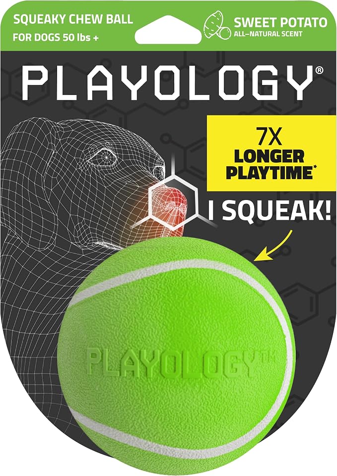 Playology Squeaky Chew Ball Dog Toy - Jumbo, Sweet Potato Scent