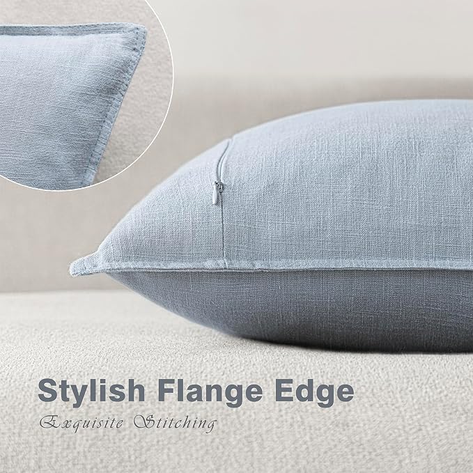 Foindtower Pack of 2, Decorative Linen Solid Throw Pillow Covers Soft Accent Euro Cushion Case Boho Farmhouse Pillowcase for Chair Couch Sofa Bedroom Living Room Home Decor 20 x 20 Inch Sky Blue