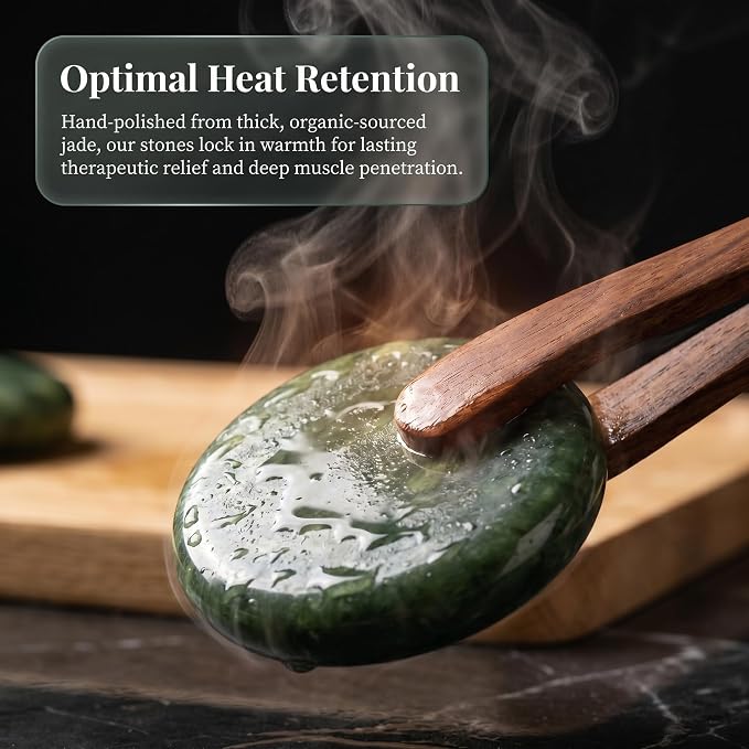 MTLEE 15 Pcs Hot Stones Massage Set Natural Green Jade Heated Warmer Stone, Round, Oval, Mushroom Shaped Hot Rocks, Body Gua Sha Massage Tool with Velvet Bag for Spa Relax, Relieve Tension (Classic)