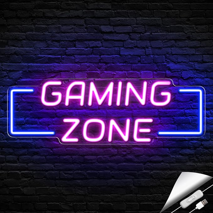 Kavaas Game Zone Neon Signs for Gaming Room Decor - LED Light Neon Sign for Teens Bedroom Decorations - Best Gamer Gifts for Boys, Kids