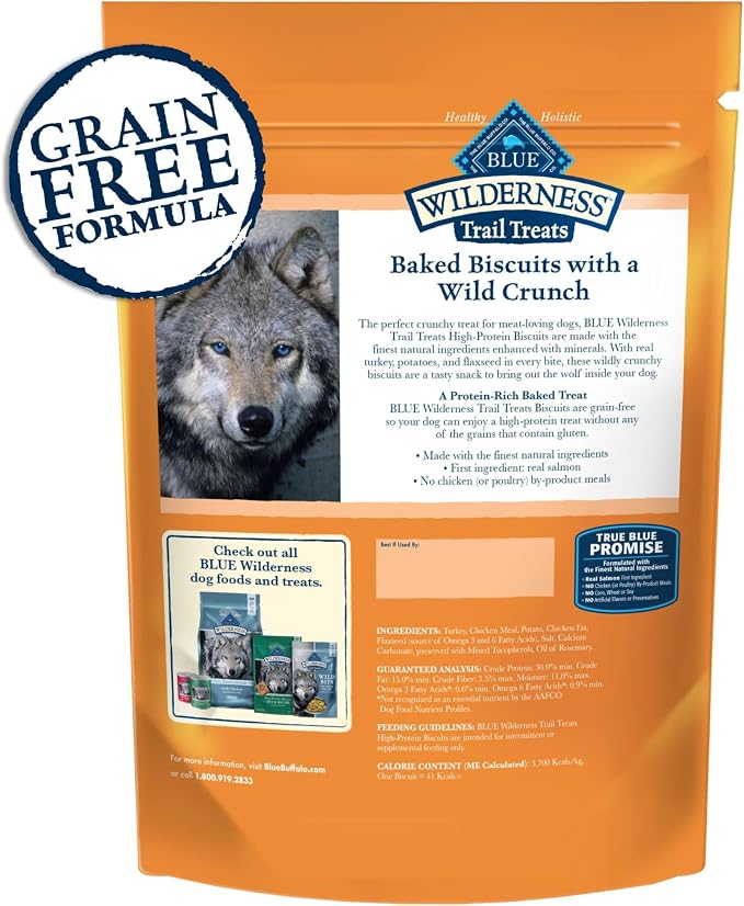 Blue Buffalo Wilderness Turkey Crunchy Dog Biscuits, Grain-Free, 24 oz | Real Turkey #1 Ingredient, Crunchy Biscuits, High Protein Nutrition, No Artificial Preservatives