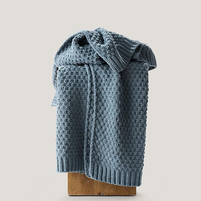 EVERGRACEHOME Chunky Chenille Knit Throw Blanket, 50 x 60, Stormy Blue | Sculpted Moss Stitch, Chic Modern Farmhouse, All-Season Warmth, OEKO-TEX® Certified, Elegant Blanket for Couch, Bed, Sofa