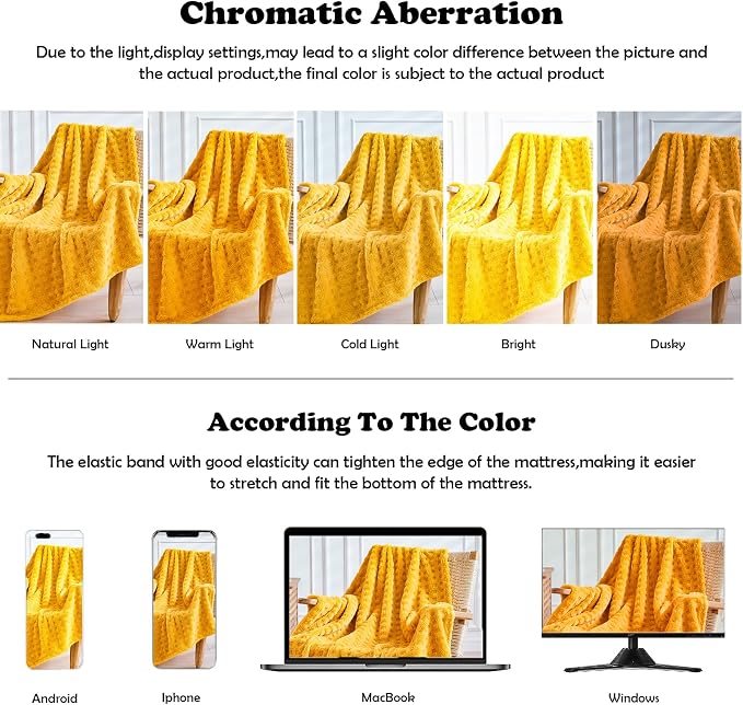NEWCOSPLAY 3D Waffle Checkered Flannel Queen Blanket, Yellow, 90"x90" | Super Soft Cute Lightweight Decorative Premium Silky Fleece Blanket for Couch Sofa Bed, Gift for Women Men, All Season Use