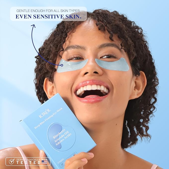 Deep Blue Firming Under Eye Patches for Women - Dark Circle Reduction & Radiance boosting & Skin Resilience Support. Visibly Fades to Clear in 40 Mins, Fully Absorbed in 3Hrs. Blue, 12 Pairs.