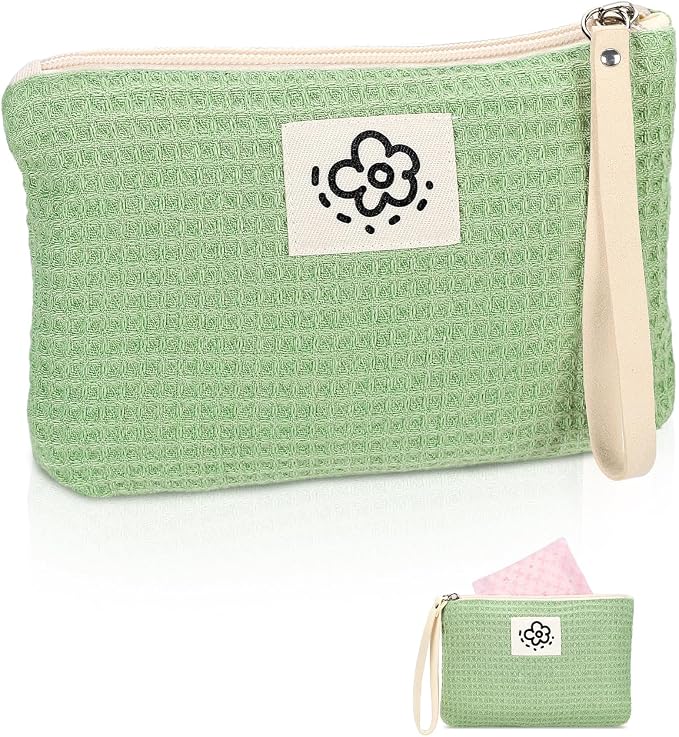 Waffle Canvas Period Pouch First Period Kit Bag Small Discreet Menstrual Cup Pad Pouch Cute Sanitary Napkin Storage Bag Tampon Holder Multi-purpose Feminine Bag Green