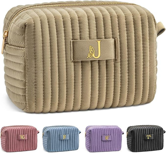 COSHAYSOO Sister Birthday Gifts for Women Best Friend Bestie Friendship Fashion Makeup Bag Make Up Cosmetic Pouch Travel Size Toiletries Skin Care Essentials Organizer Velvet Initial Letter J