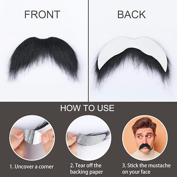 Fake Mustache for Men Classic Halloween Self Adhesive Fake Beard Novelty Stick On Fake Mustaches