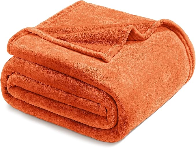 Exclusivo Mezcla Soft Fleece Blanket King Size for Bed, Burnt Orange | 104x90 Inches, Double-Sided Brushed Flannel, Lightweight Plush Cozy Blanket for Home Decor, All Season, Machine Washable