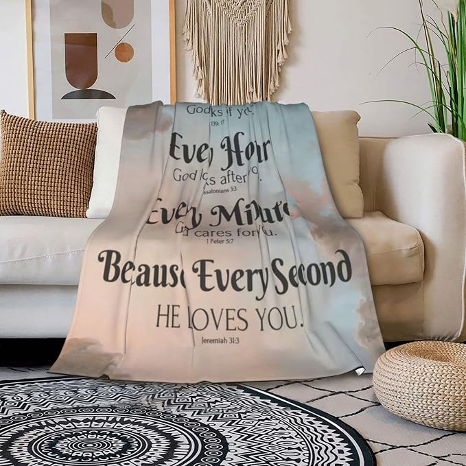 QETXVI Bible Verse Blanket with Inspirational Thoughts and Prayers- Religious Throw Blanket Soft Lightweight Cozy Plush Warm Blankets for Women Men Gift 50"X 60"