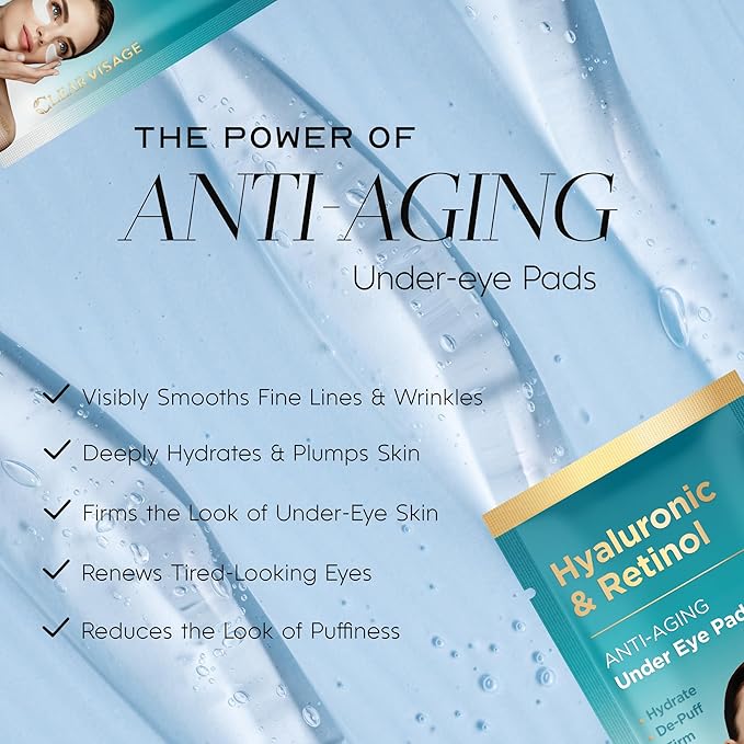 Hyaluronic Acid & Retinol Under Eye Patches – Hydrating & Firming Eye Pads For Puffiness, Dark Circles & Wrinkles – Dermatologist Tested, Anti-Aging, Korean Skin Care – Vegan – 8 Pairs