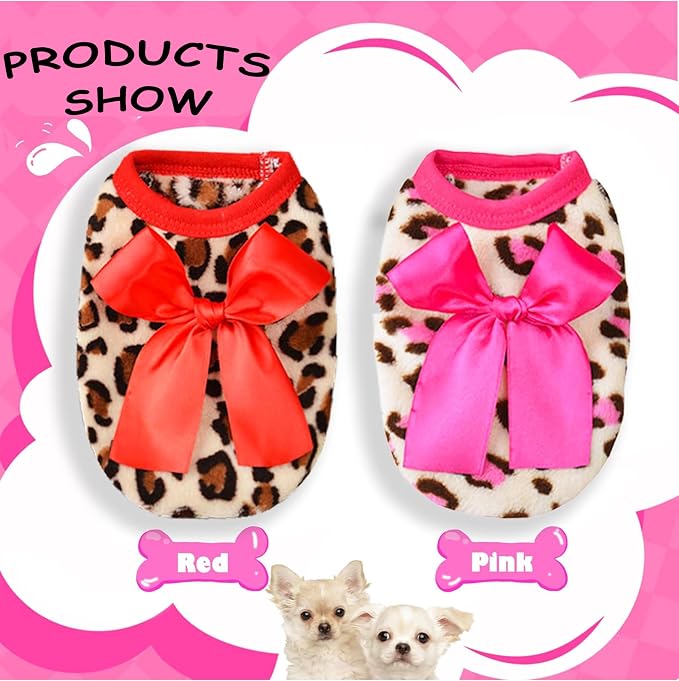 2 Pack Small Dog Sweaters Chihuahua Fleece Clothes XXS~S Dog Clothes for Teacup Yorkie Dogs Winter Warm Puppy Sweaters Boys Girls Tiny Puppies Extra Small Breed Custume (Pink+RED, Small)