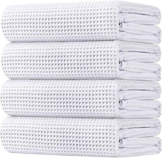 HOMEXCEL Waffle Bath Towels Set 4 Pack, Premium Microfiber Bathroom Towels, Ultra Soft, Lightweight, Highly Absorbent and Quick Dry Towel for Bathroom, Gym, Shower, Hotel, and Spa, 30 x 60 Inch, White