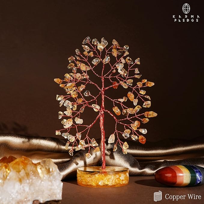Citrine Crystal Tree of Life Birthday Gifts for Women, Men, Friends, Handmade Chakra Healing Crystals Tree for Home Office Decor, Positivity, Good Luck, Money, Unique Gifts for Her Mom, Sister, Dad