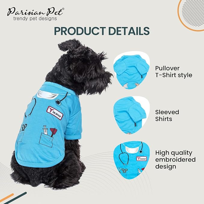 Parisian Pet Doctor Dog Costume - 100% Cotton Boy Dog Clothes for Medium Dogs - Lightweight Puppy Outfits - Funny Schitzu Clothes - Sleeved Woof Shirt for Dogs - Stretchy and Stylish Pet Costume