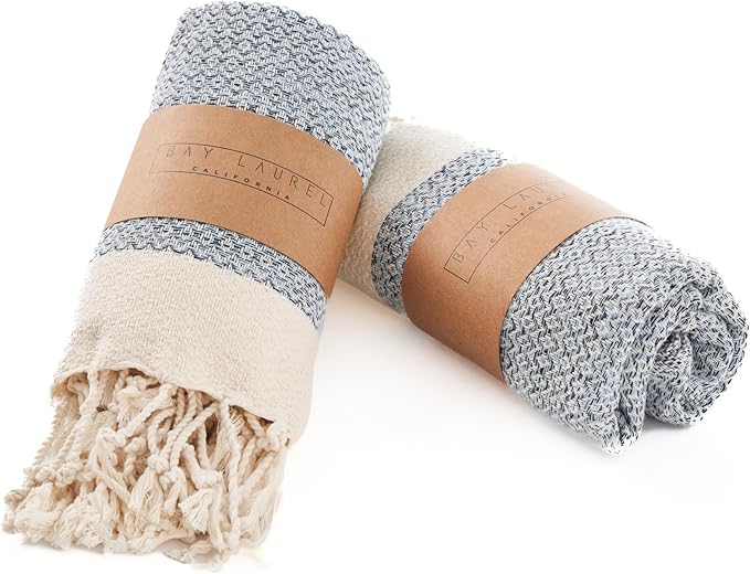 BAY LAUREL Turkish Hand Towel – Pack of 2 | Soft & Absorbent Decorative Towels for Bathroom, Hand, Face, Hair, Gym, Yoga, SPA, Kitchen & Tea | Boho Decor (Light Blue, Diamond 15x26 Inches (Set of 2)