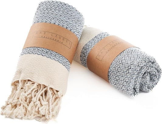 BAY LAUREL Turkish Hand Towel – Pack of 2 | Soft & Absorbent Decorative Towels for Bathroom, Hand, Face, Hair, Gym, Yoga, SPA, Kitchen & Tea | Boho Decor (Light Blue, Diamond 15x26 Inches (Set of 2)