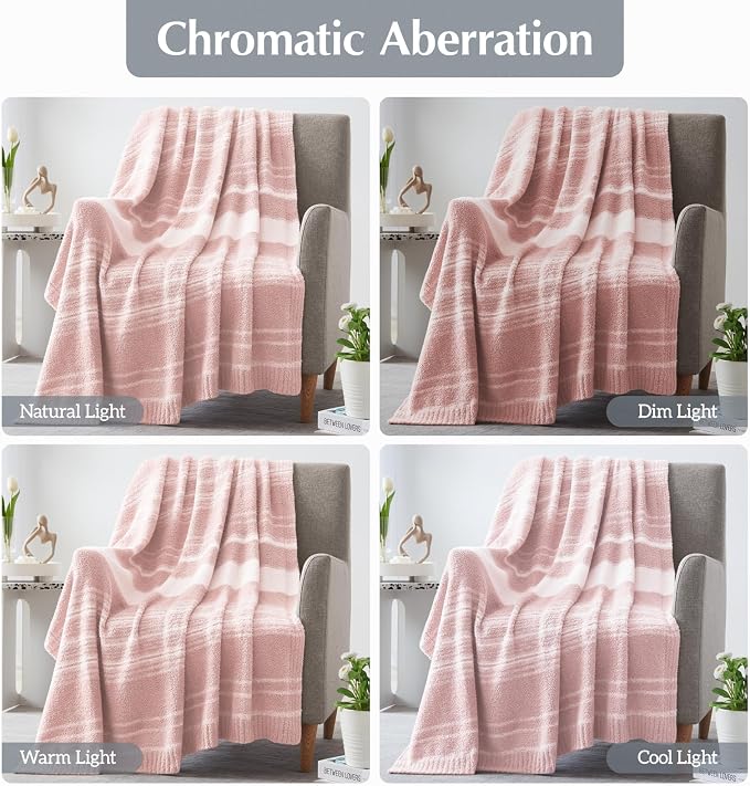 Soft Throw Blanket for Couch-Cozy Reversible Knitted Blankets | Lightweight Warm Fluffy Decor for Women, Mom, Her & Girls, Sofa, Chair, Bed, 50x70in, Pink Stripe
