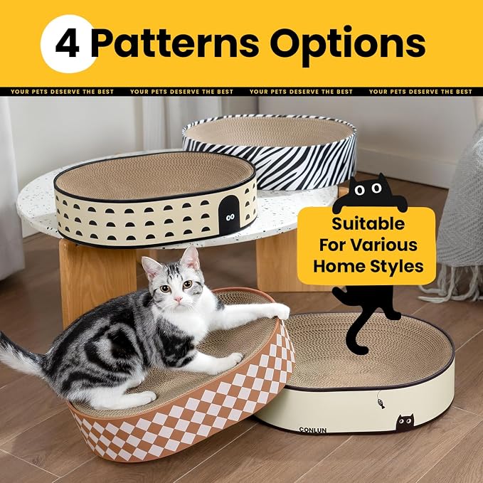 Conlun Oval Cat Scratcher Bed | Scratching Bowl Lounge for Kittens | Medium | Corrugated Cardboard Pad | Concave Shape | No Mess Enclosed Base | Serves as Couch Furniture Protector