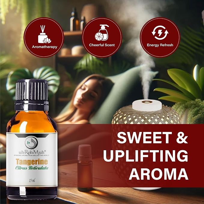 Tangerine Essential Oil, Citrus Reticulata, Cold Pressed Citrus Peel Oil, Sweet Citrus Aroma for Aromatherapy, Diffuser, Massage, Skin Care, Natural Fragrance Oil for Blends – 15 ml